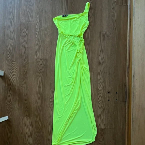 pretty little thing neon green dress Neon Green Bodycon Mini Dress for Women, Polyester, Mesh and Elastane, Spaghetti Shoulder Straps, Ruched Dress, Soft Breathable Fabrics